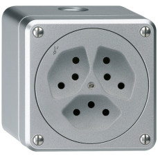 AP-Steckdose ROB 3xTyp 13/1 aluminium ohne Klappdeckel