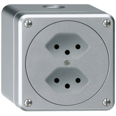 AP-Steckdose robusto 2xTyp 13 aluminium ohne Klappdeckel