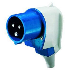 Winkelstecker CEE 16A 3P 6h 230V blau mit Kabelknickschutz