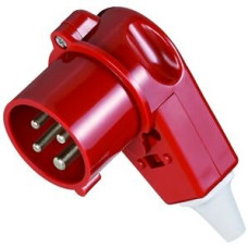 Winkelstecker CEE 32A 4P 6h 400V rot mit Kabelknickschutz