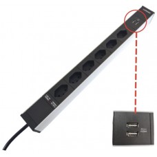Steckdosenleiste 19" 1HE 6xT13/2xUSB-A Td3x1mm² 3m T12 F=10A schwarz