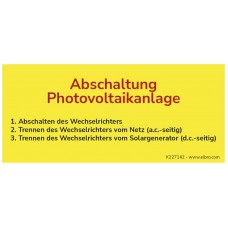 Warnaufkleber ELBRO Abschaltung Photovoltaikanlage 90x40mm gelb