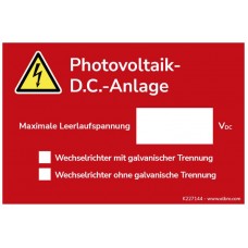 Warnaufkleber ELBRO Photovoltaik DC Anlage elektrische Gefährdung 90x60mm rot