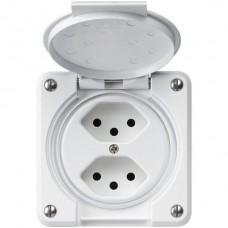 UP-Nass-Steckdose 2xT13 weiss Einsatz für Kombination robusto 10A 86x86mm