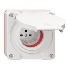 NUP-Steckdose Feller NEVO 1xT15 IP55 mit roter Dichtung weiss