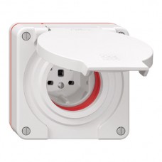 NUP-Steckdose Feller NEVO 1xT25 IP55 mit roter Dichtung weiss